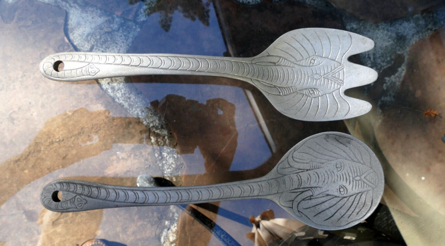Arthur court aluminum elephants animal serving salad fork & spoon set 11" set