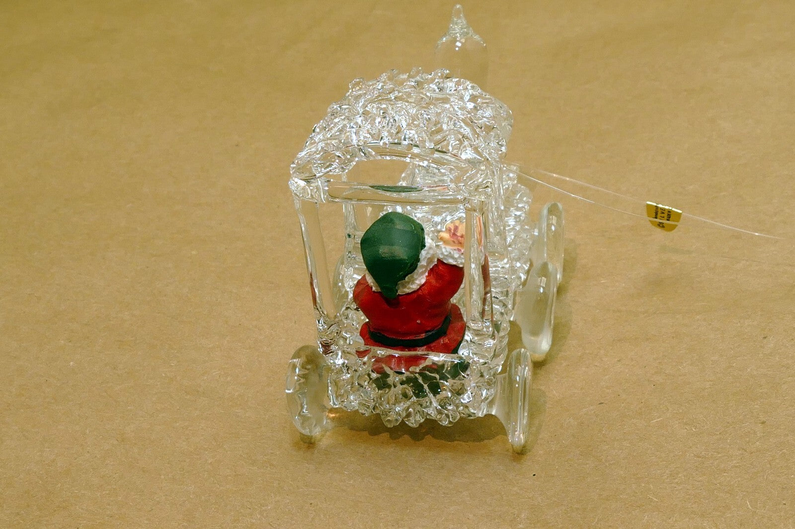 Spun Glass Crystal Christmas Ornament  Santa Claus driving engine train