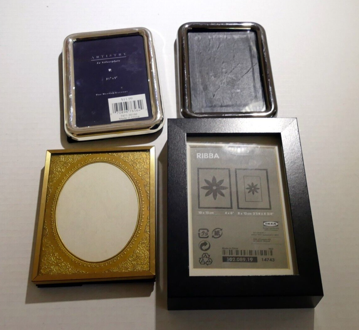 Pack of 4 metal & wood picture portrait frame 3.5x5" art photo lot with glass