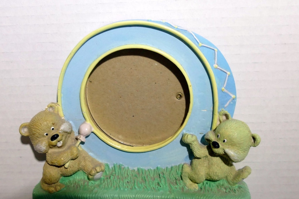 Picture Frame 3.5X3.5" Art Photo w glass Teddy Bear Figural ceramic baby boy