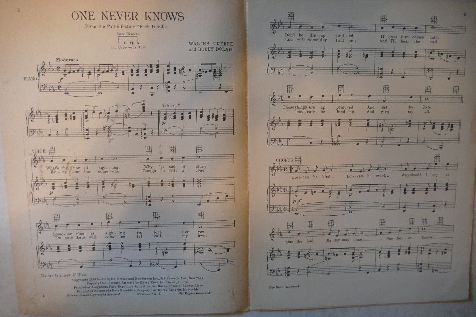 One Never Knows, 1929, from "Rich People", by Walter O'Keefe and Bobby Dolan
