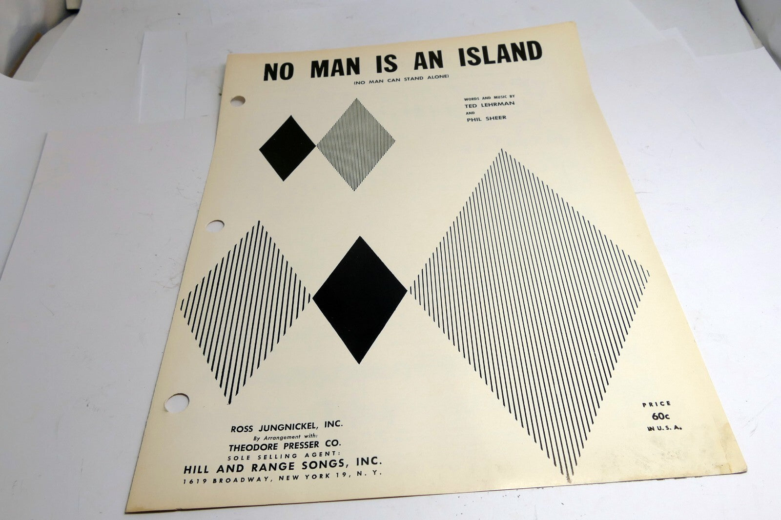No Man is an Island  by Ted Lehrman Phil Sheer 1954 Sheet Music