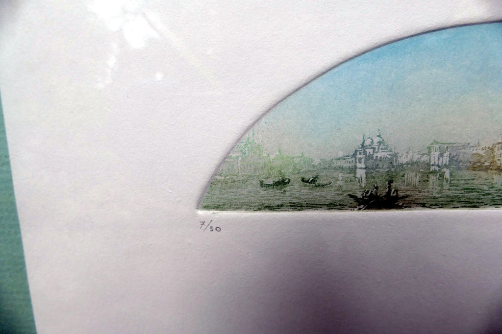 Etching St. Mark's Square Lagoon Venice Pencil Signed matted framed by B Fe