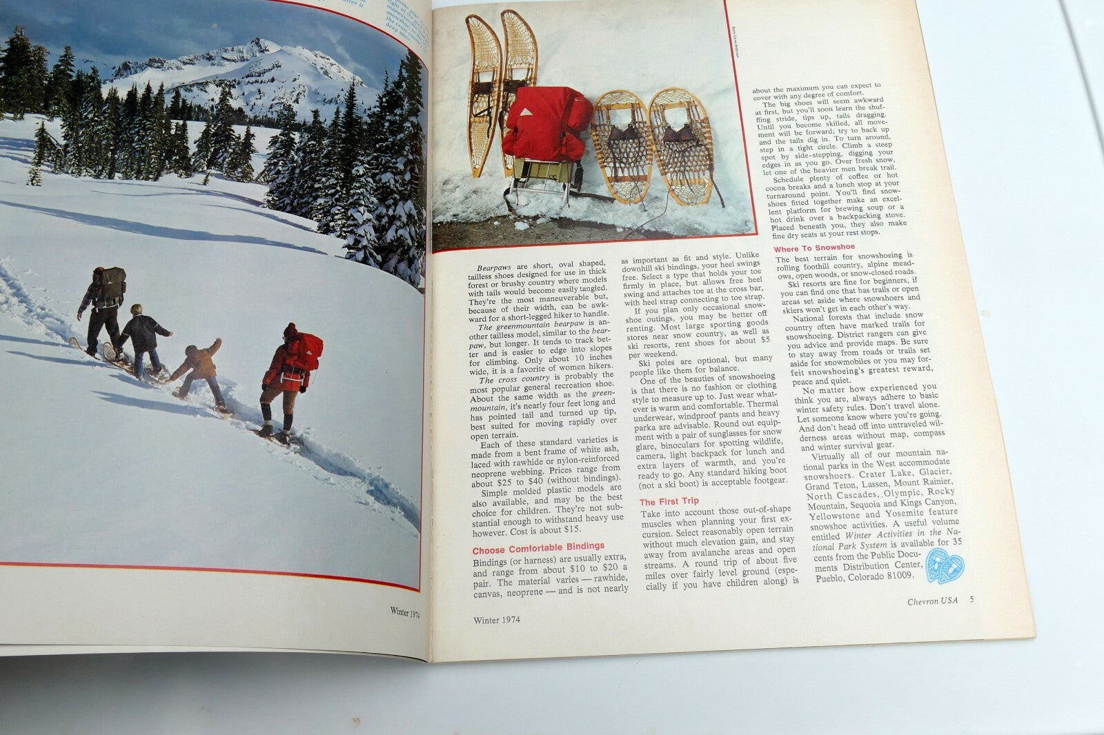 Winter 1974 Chevron USA Travel Club Magazine Snowshoeing Christmas Tennis
