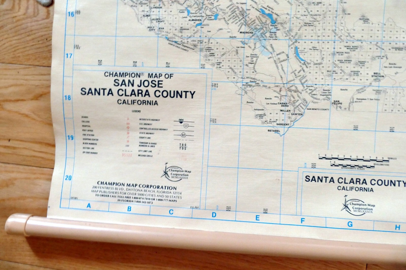Wall Hanging Santa Clara County Map San Jose Silicon Valley USA 58X42" Ex  Large