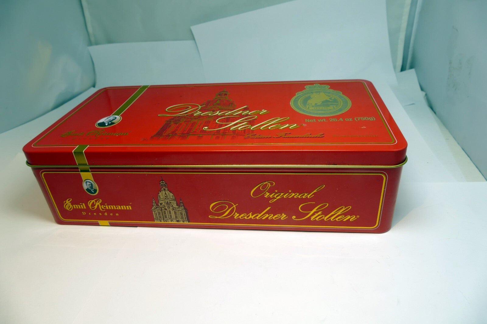 Original Dresdner Emil Reimann tin box metal case Germany 5.5X10.5" large