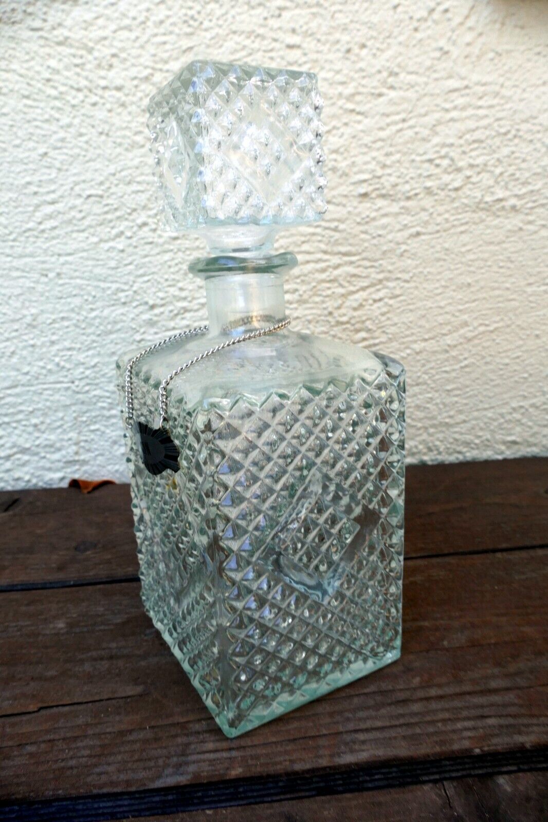 1 Litter Glass Decanter With Stopper 10" tall "GIN" square