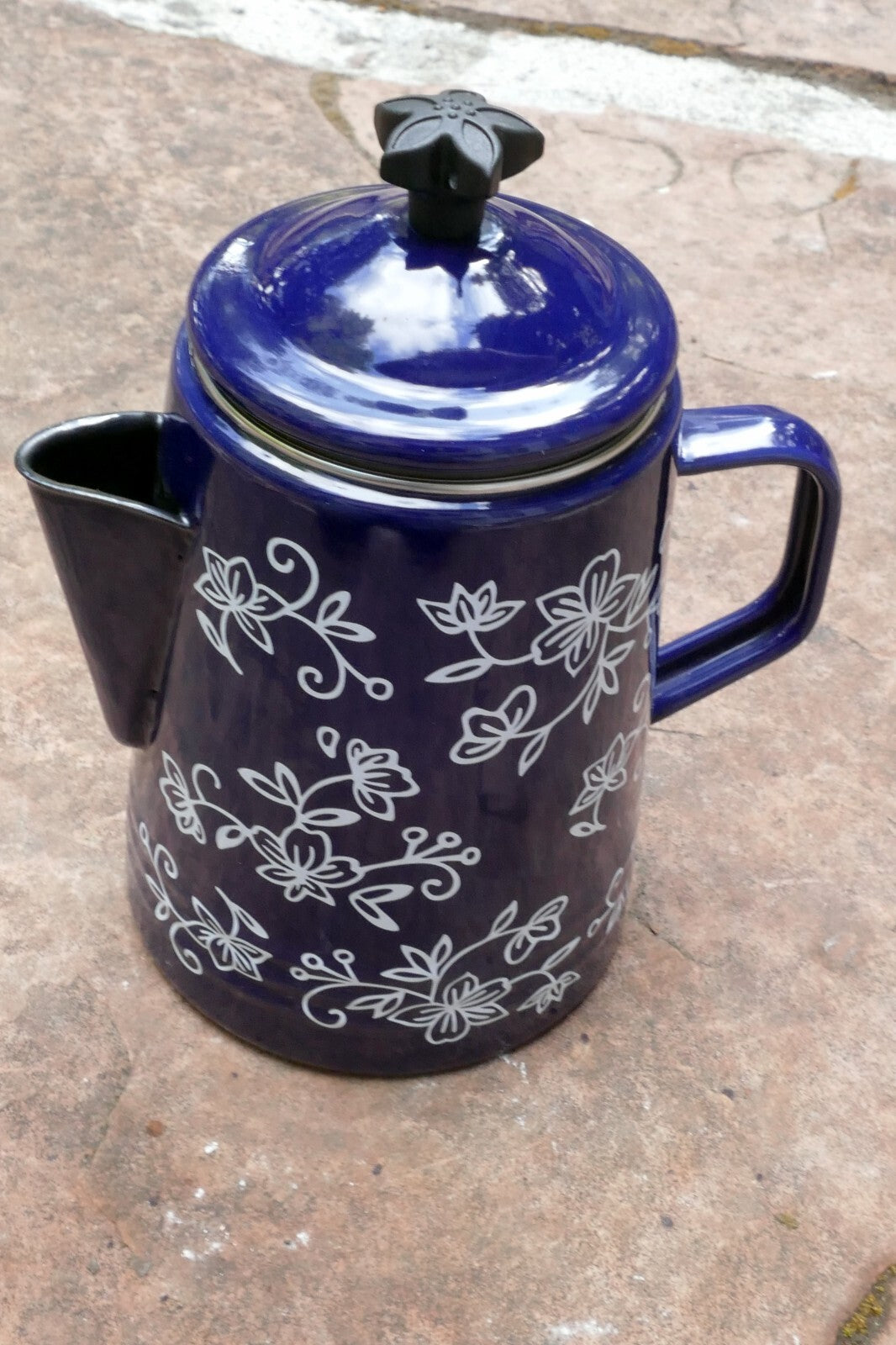 Temp-tations By Tara 2 Qt/2 L Metal Tea Kettle Teapot Stovetop-Safe Blue Floral