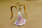 Spun Glass Crystal Christmas Ornament  Angel Gold with trumpet