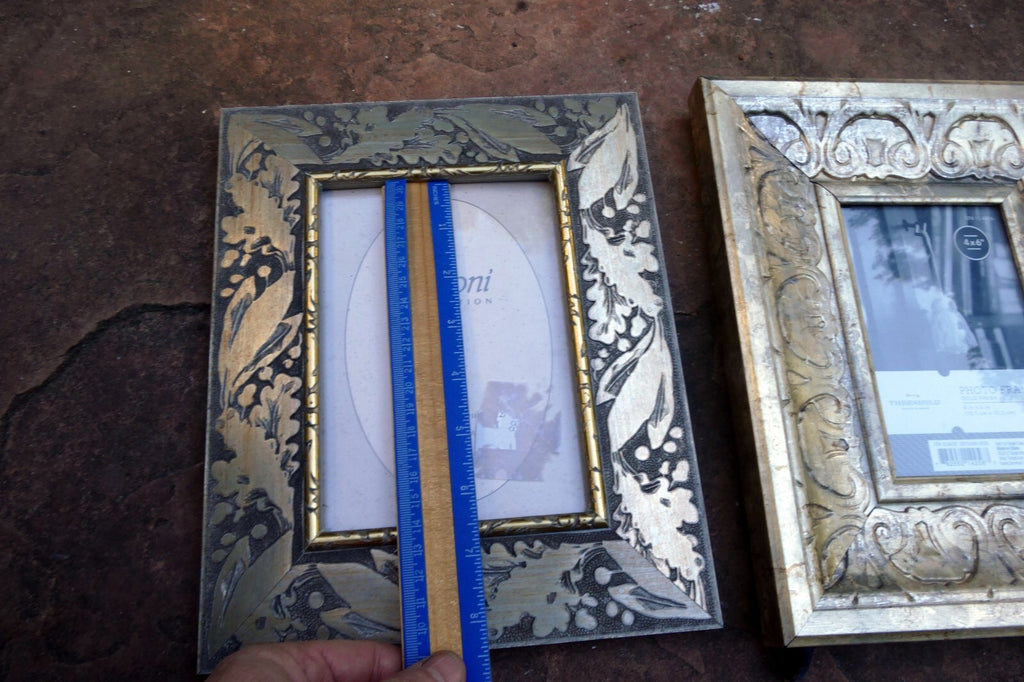 Pack of 2 Glass Wood Picture Frame 4X6 5X7" Art Photo floral design Silver Gold