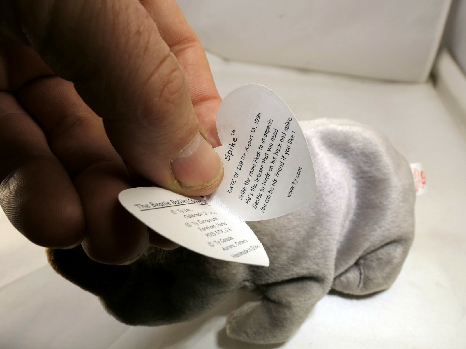 TY Beanie Baby Spike Gray Rhino Rare/Retired 1996 plush toy collection