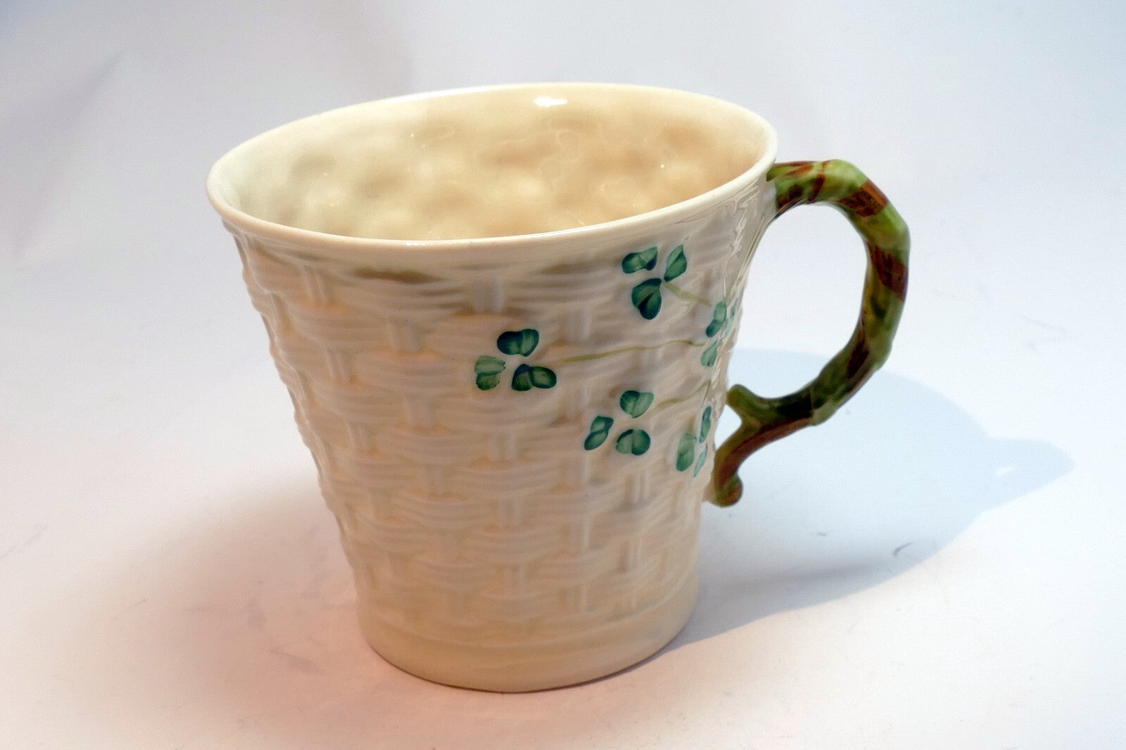 Belleek Ireland Shamrock Basket Weave Coffee Tea Mug Cup  Ivory china