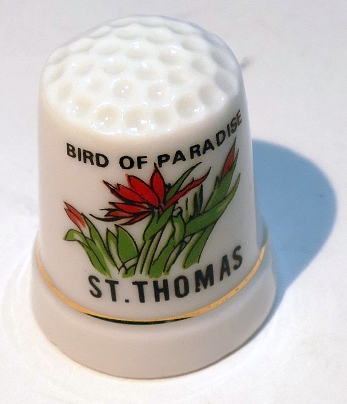 Porcelain thimble souvenir bird of paradise floral st. thomas caribbean