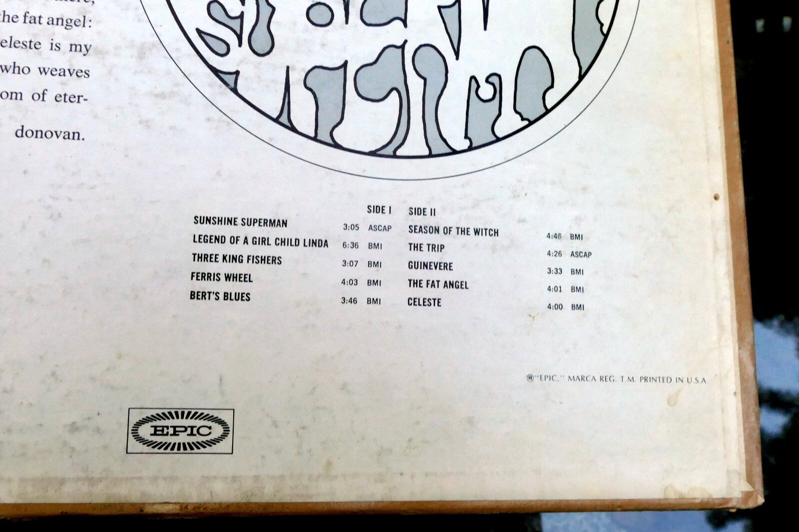 DONOVAN SUNSHIME SUPERMAN EPIC LN 24217 MONO  LP  - poor condition