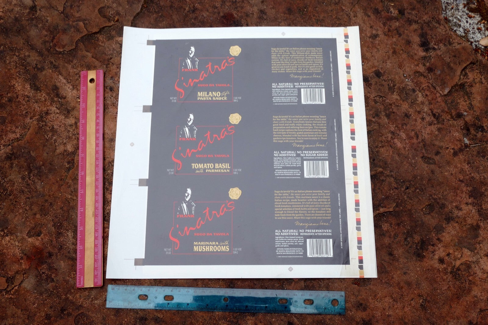 RARE Un-USED 1989 Sugo Da Tavola FRANK SINATRA'S PASTA SAUCE LABEL - set of 3