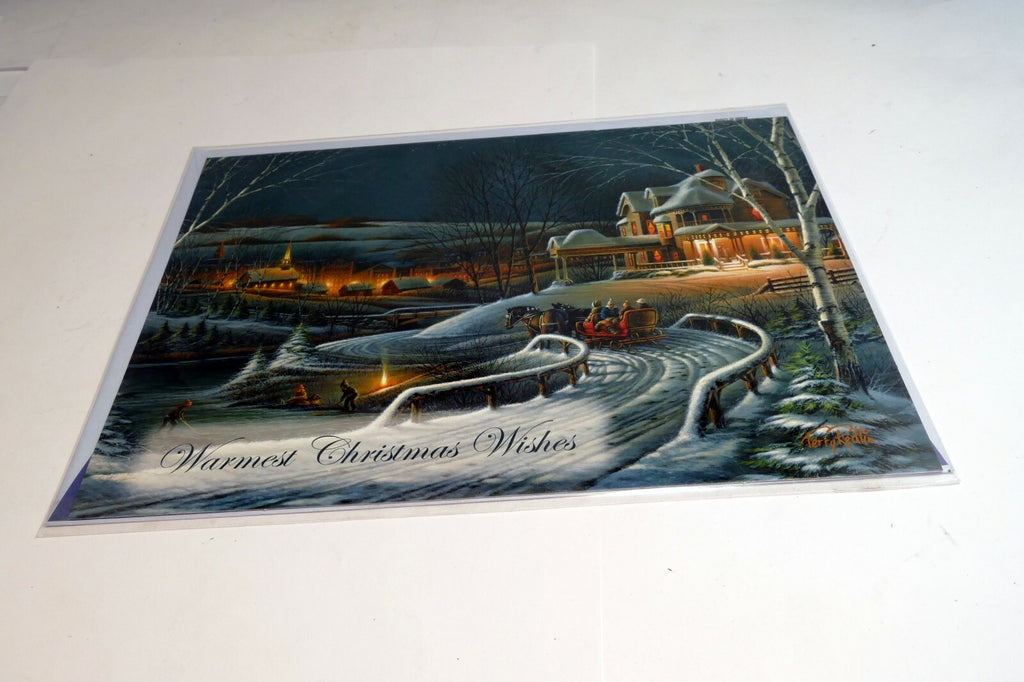 Christmas Card Season's Greeting home snow winter horse sleigh kids Hokey