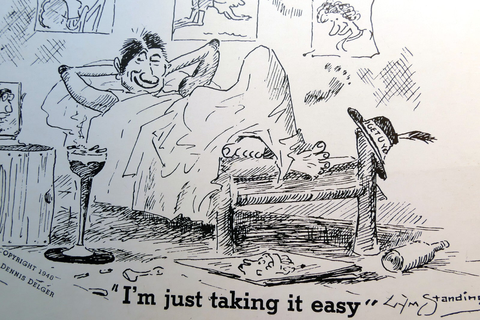 C1940's "i'm just taking it easy" (william standing) humor comic postcard