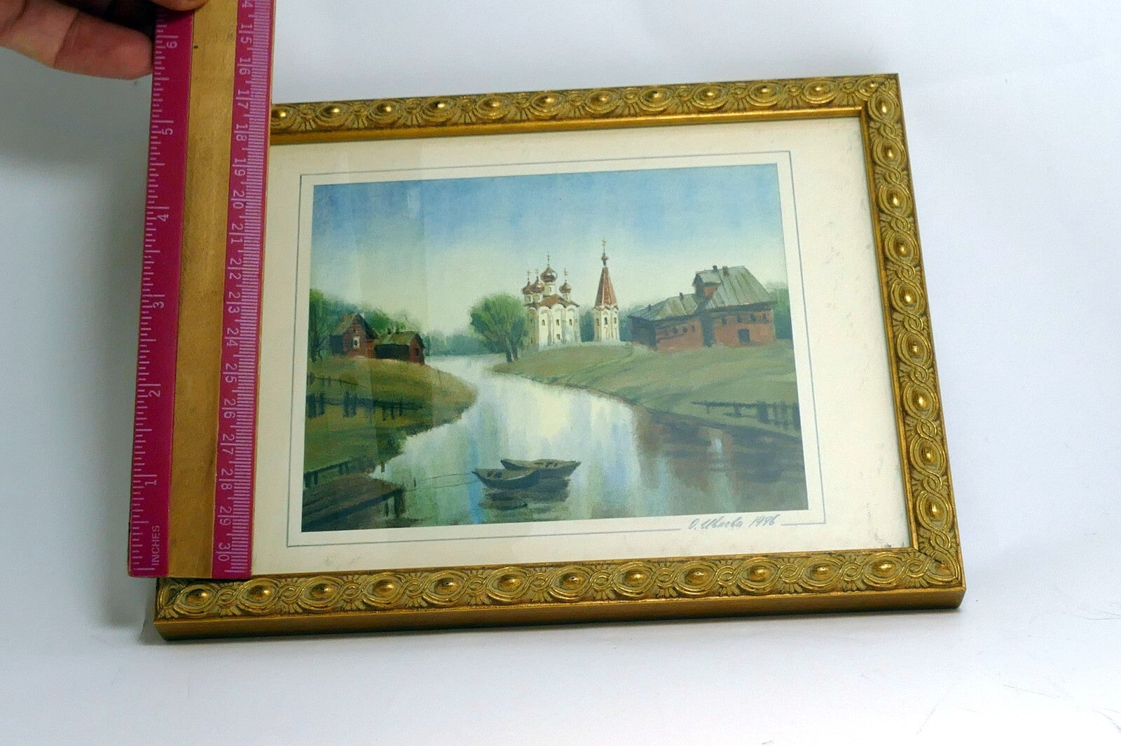 Olga Ivleva Watercolor Signed Russia village river church Art framed