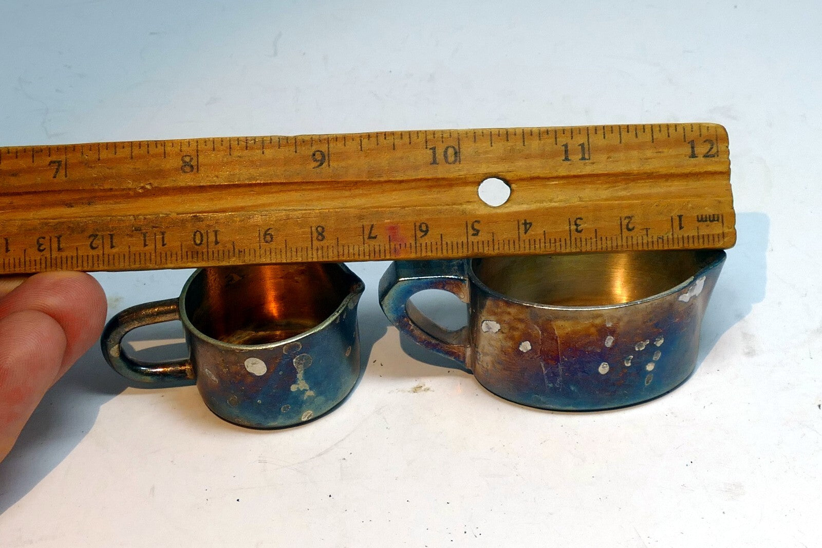 Miniature 2cm tall Metal Milk Creamer Pitcher set of two Germany