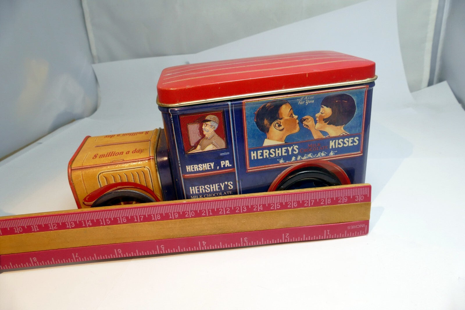 Hershey's Chocolate Kisses Collectible Vintage Milk Truck Tin with wheel lid