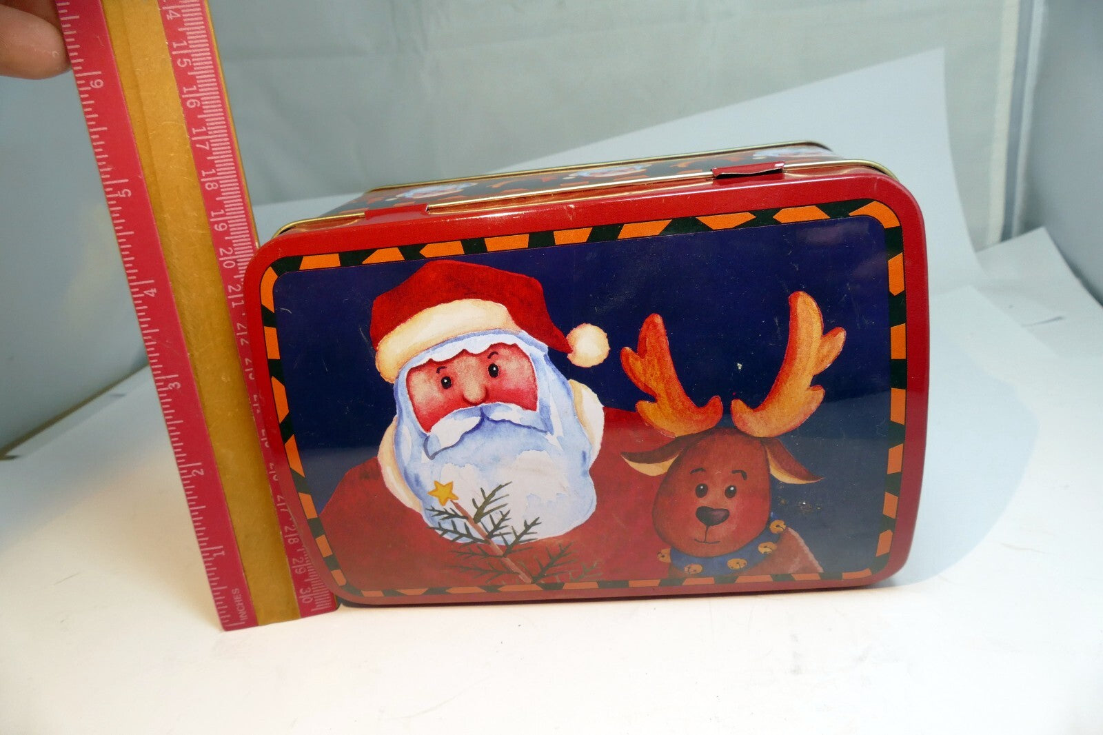 Greenbrier Chocolates Christmas Eve Tin empty container Santa Claus Rudolph Deer