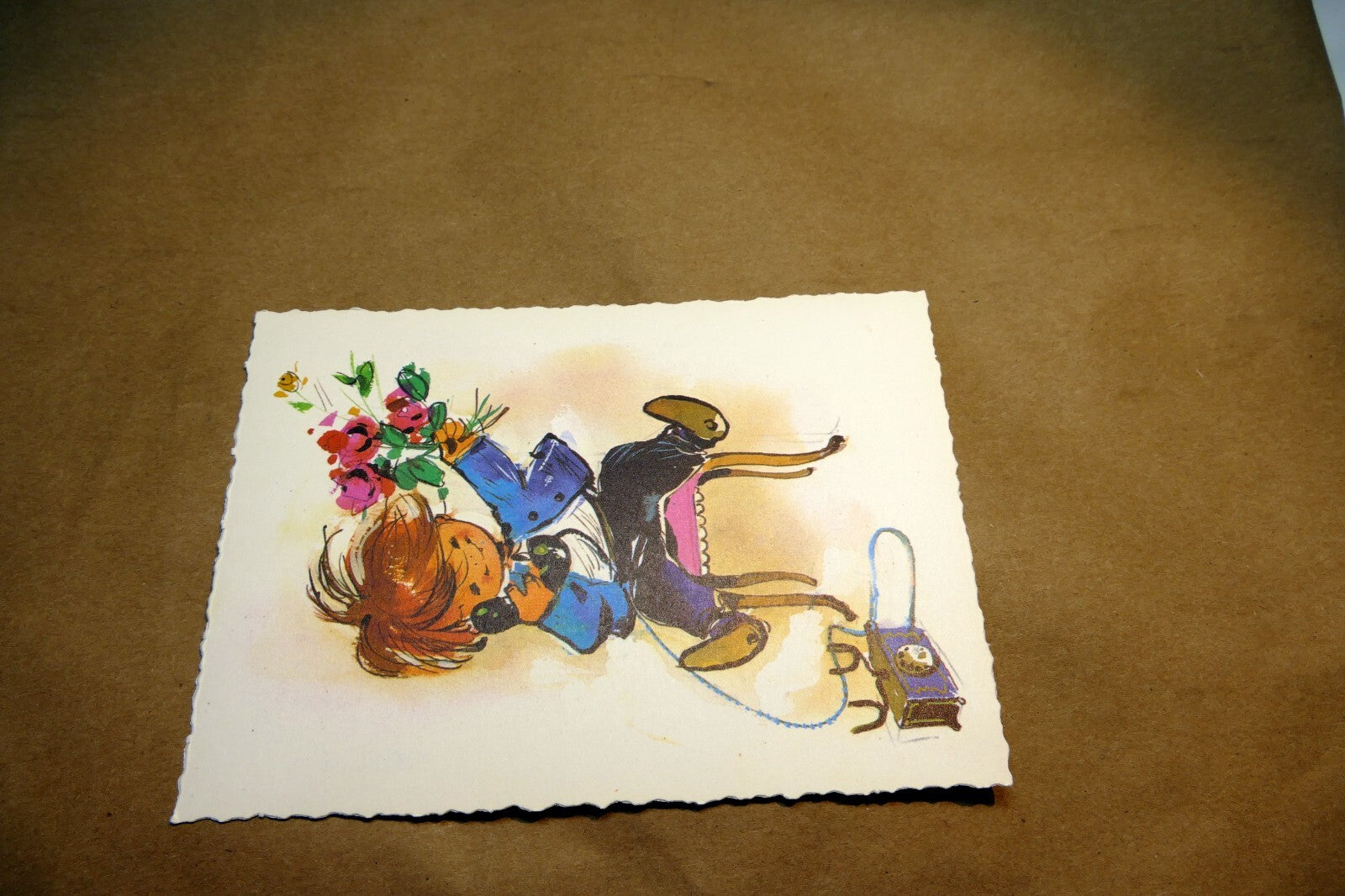 Adolf KORSCH VERLAG Postcard Munchen Boy Flowers on a Phone - Unposted Art