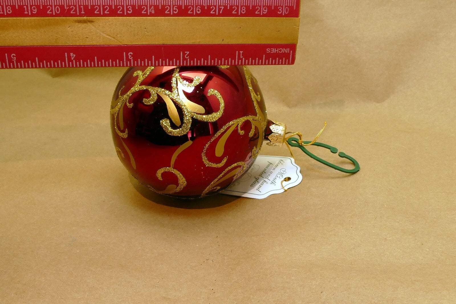 Mouth Blown Hand Painted RED Gold Glass Laved Christmas Ornament Romania