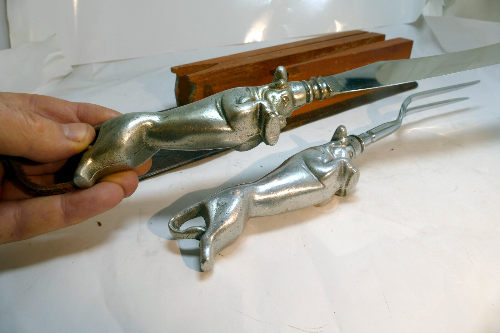 Carving Set Charging Bull Meat Knife Fork w/ Holder made in Sheffield England