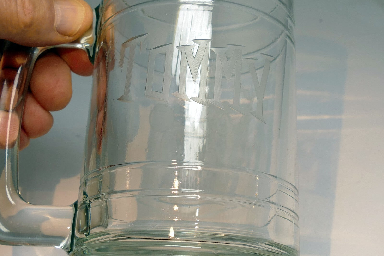 Mickey Mouse Large Glass Beer Stein Mug Walt Disneyland Etched Engraved "TOMMY"