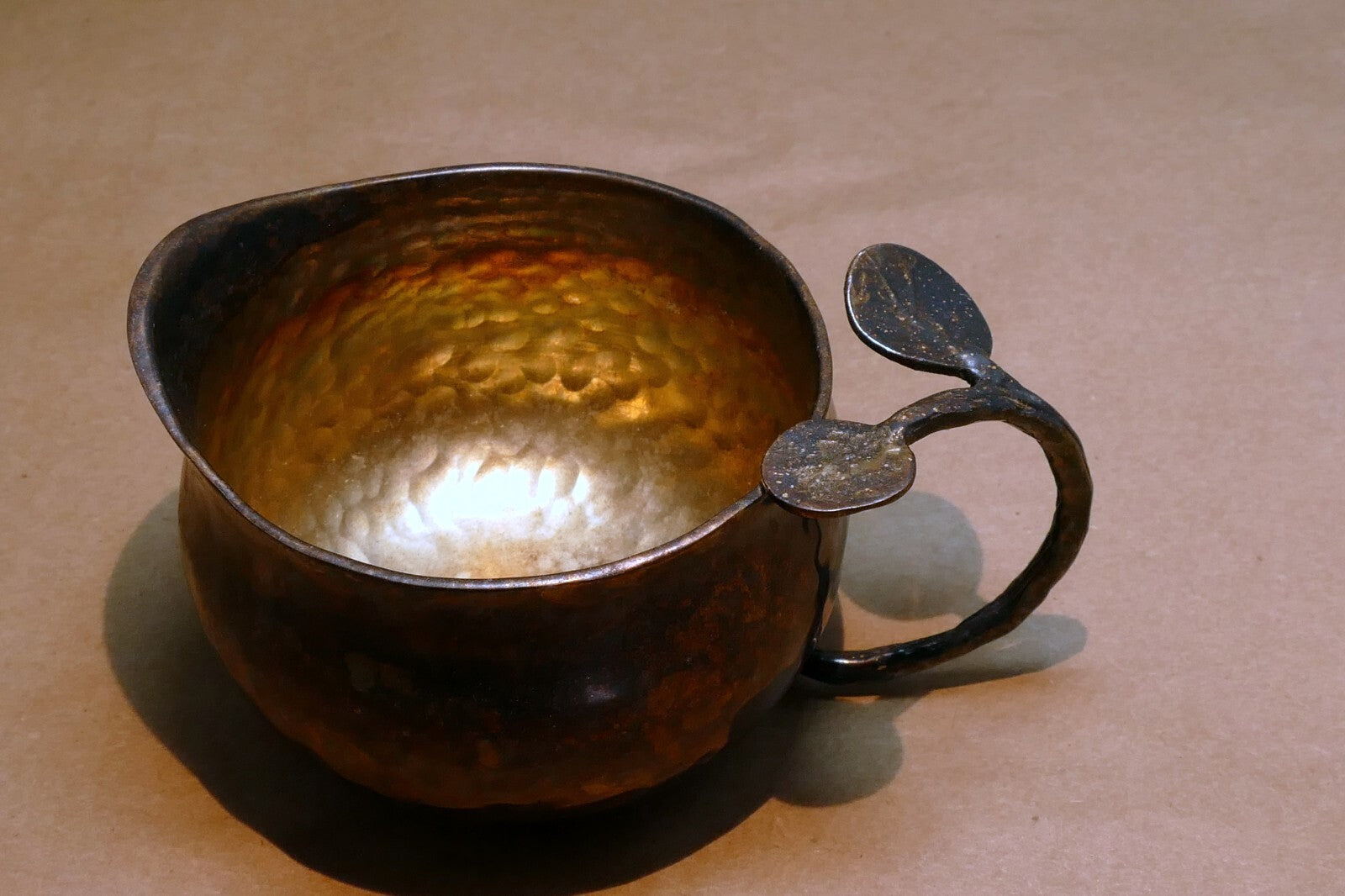 Vintage Bronze Floral Creamer hand made with floral leave handle