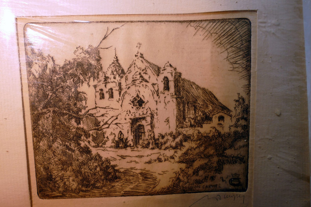 Mission carmel church signed etching 1900's usa limited edition