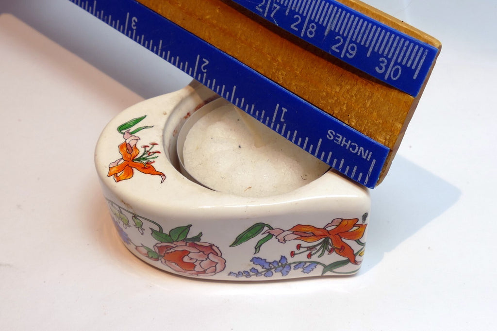 USED Tealight Candle holder with Lily Floral design HEART Shaped