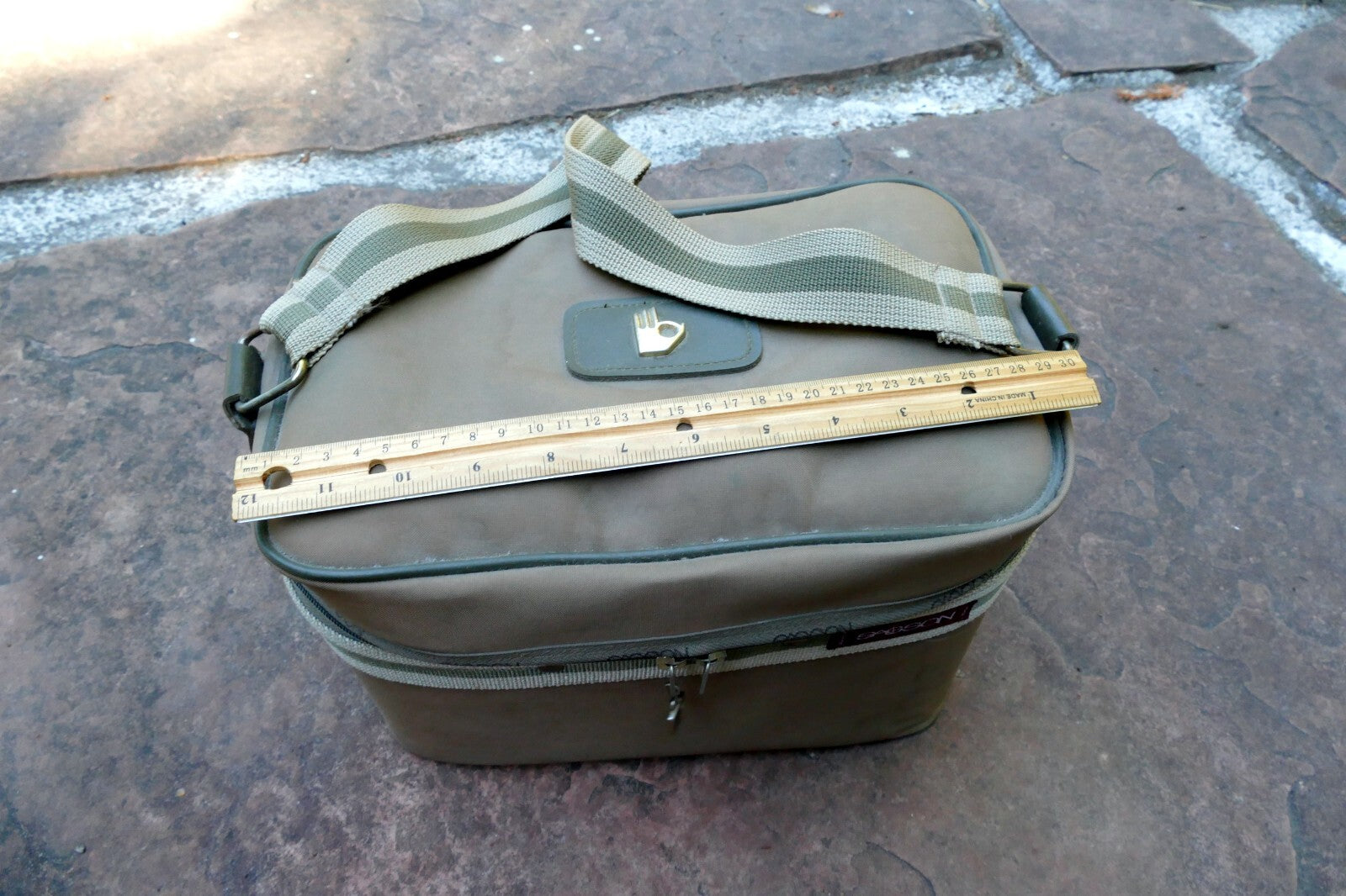 New York Sasson Paris purse Case khaki shoulder travel bag 7X7X12" Vintage