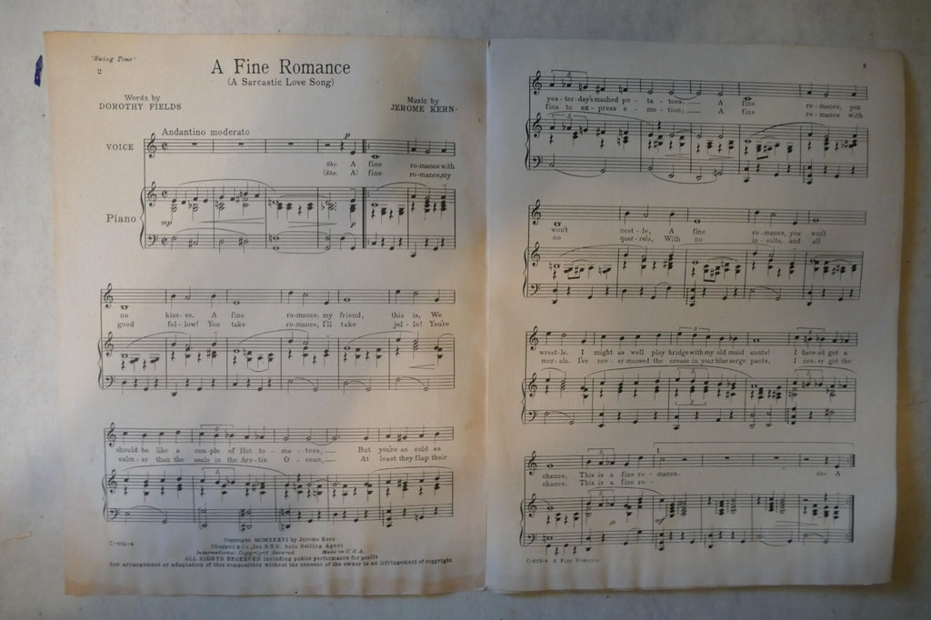 A Fine Romance, 1936, from "Swing Time" musical, by Jerome Kern, Dorothy Fields