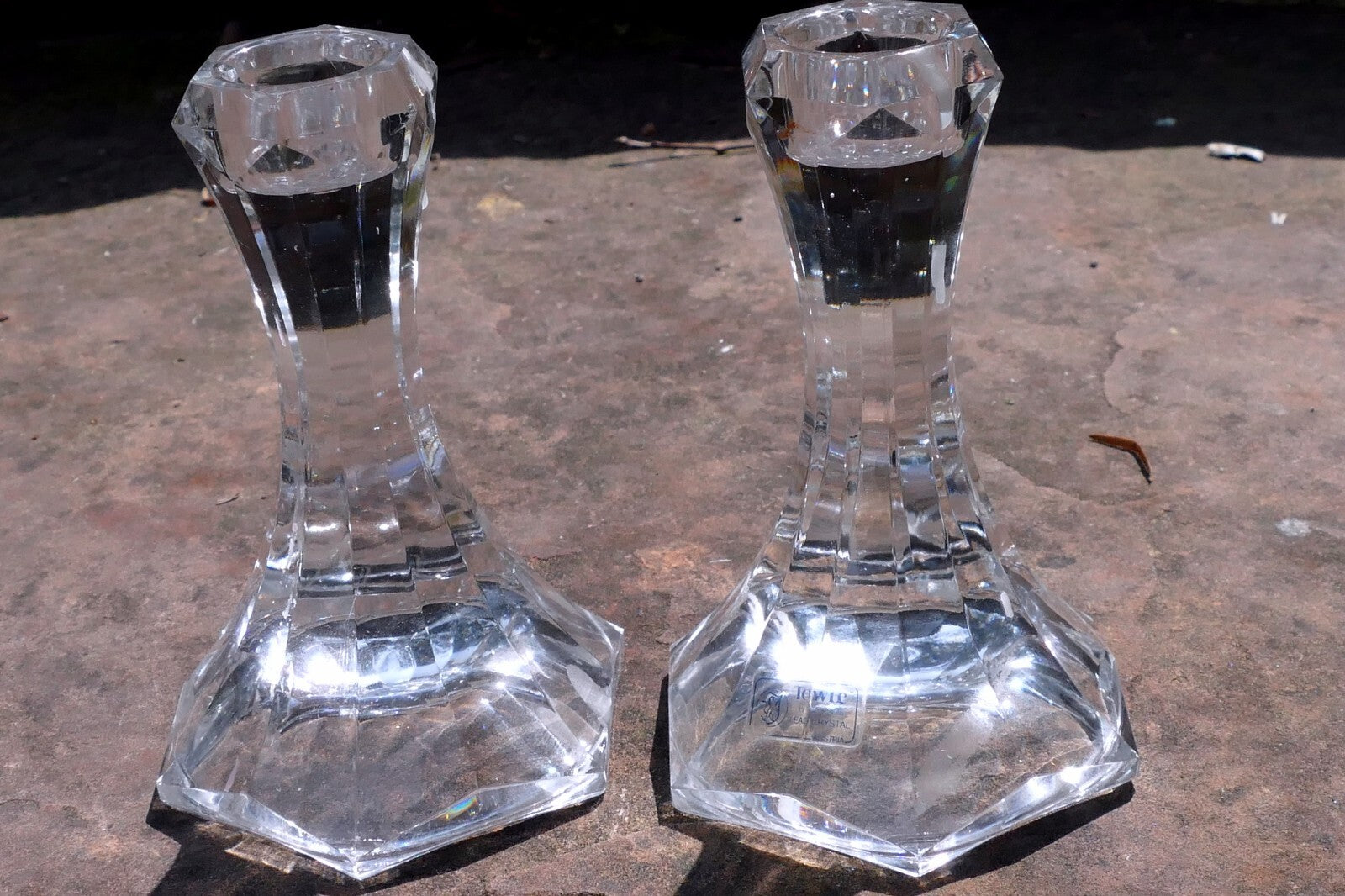 TOWLE Set of 2 Clear Lead Crystal Candle Stick Holders made Austria 5" lot