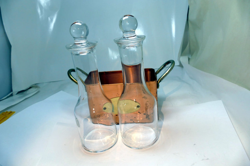 2-PC Olive Oil Vinegar cruet dispenser Set Brass Copper case holder premium