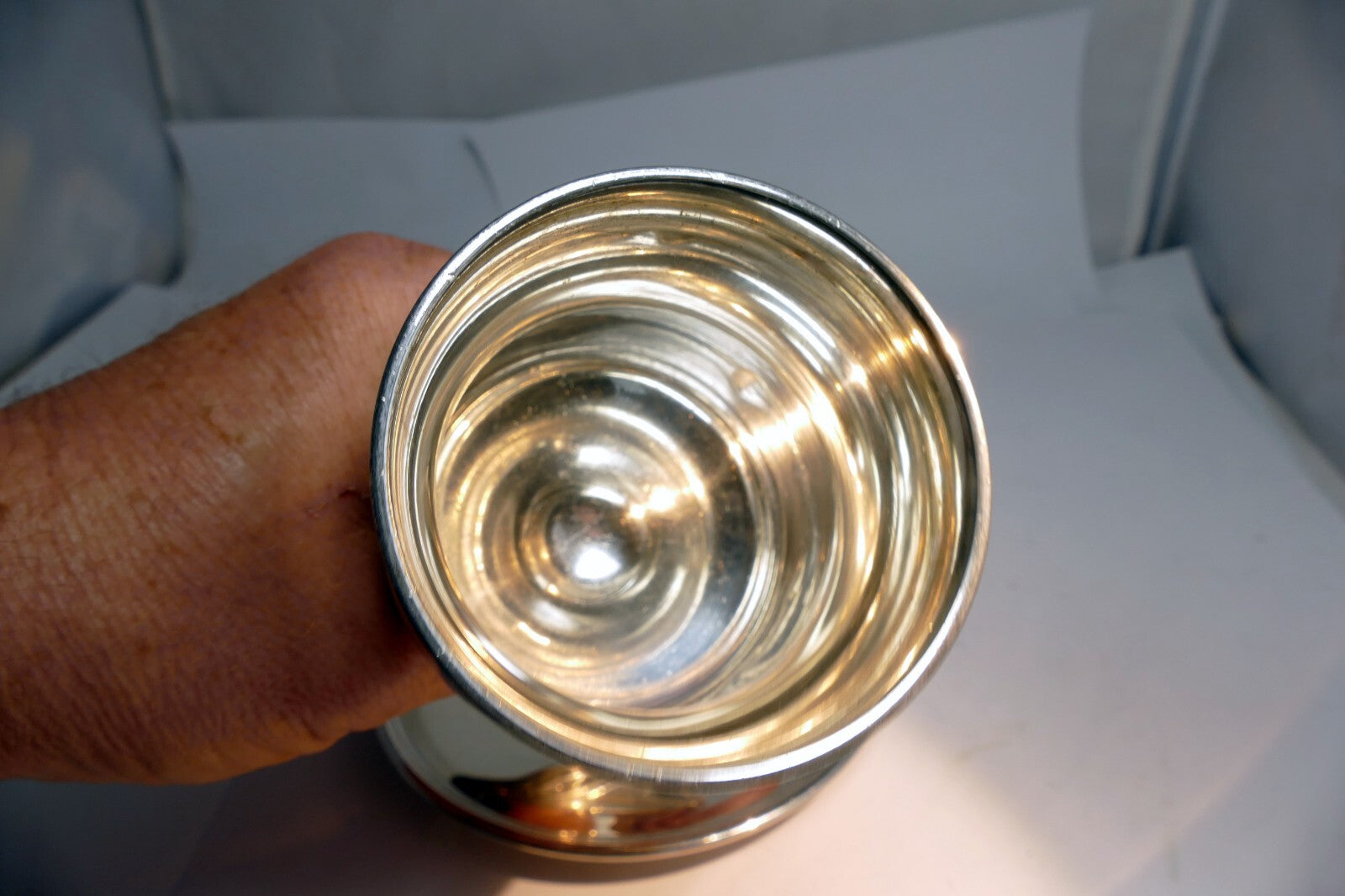 Pewter Goblet by Wallace Bros Silver Co.  V V 52 5.5" tall with plate saucer