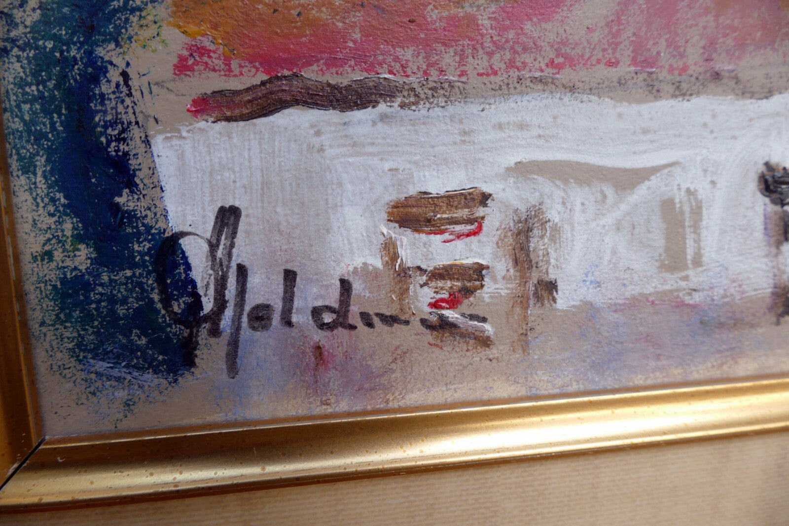 Albert Goldman signed Fiddler on the Roof 8X10" framed Oil Painting Israel