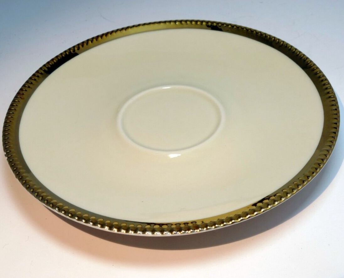 6" teacup plate saucer gold ribbed rim crown 80