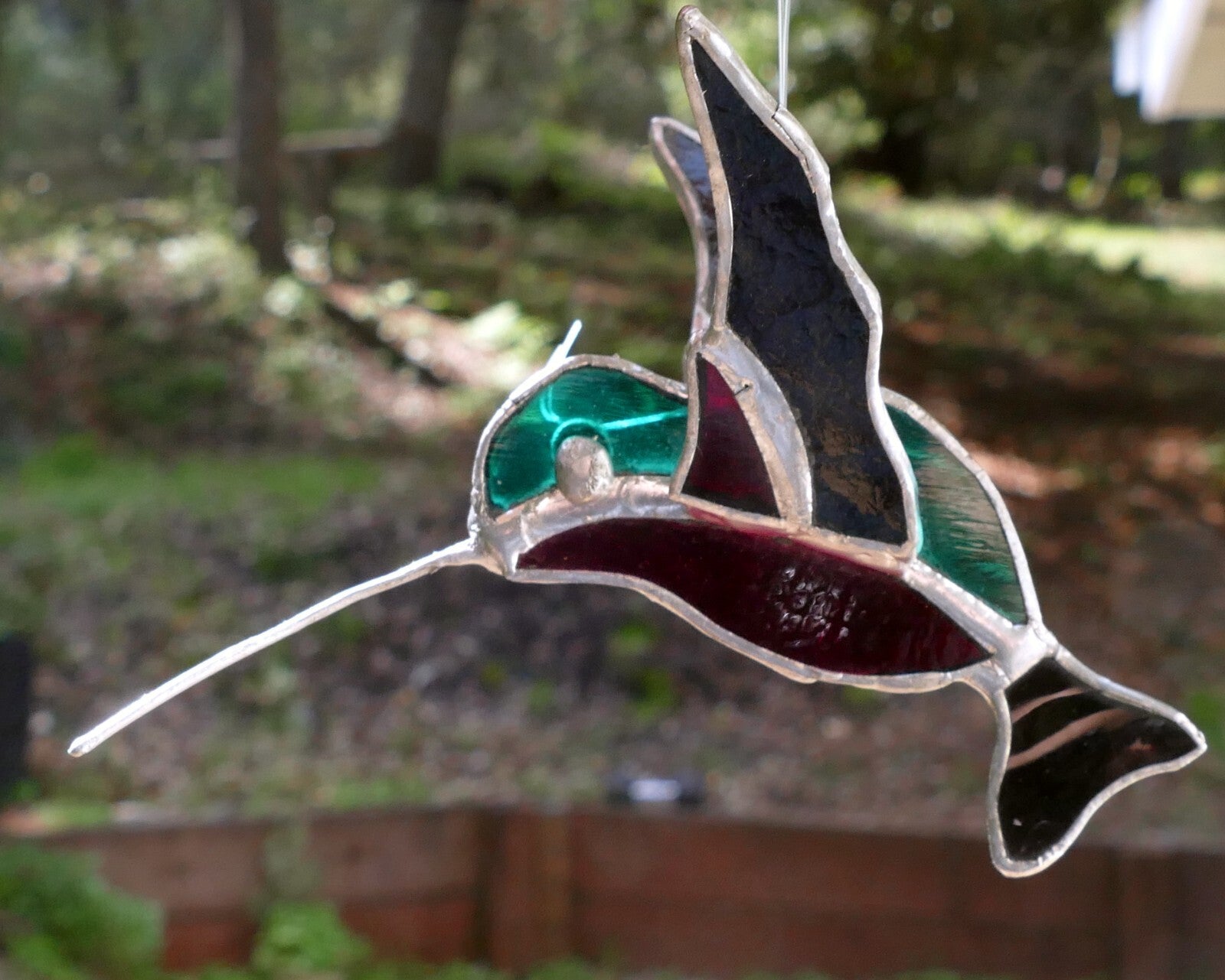 Stained glass hummingbird 4.5" suncatcher hand made 3d hanging ornament