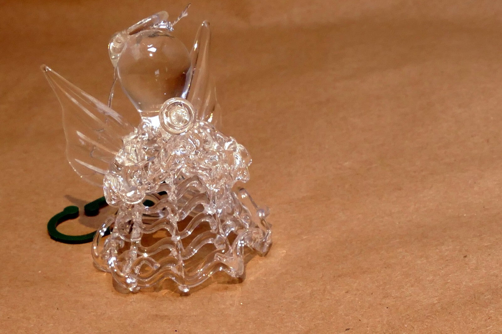 Spun Glass clear 2.5" hanging ornament angel with trumpet