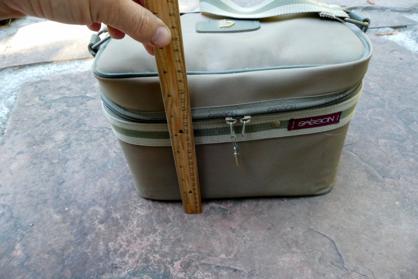 New York Sasson Paris purse Case khaki shoulder travel bag 7X7X12" Vintage