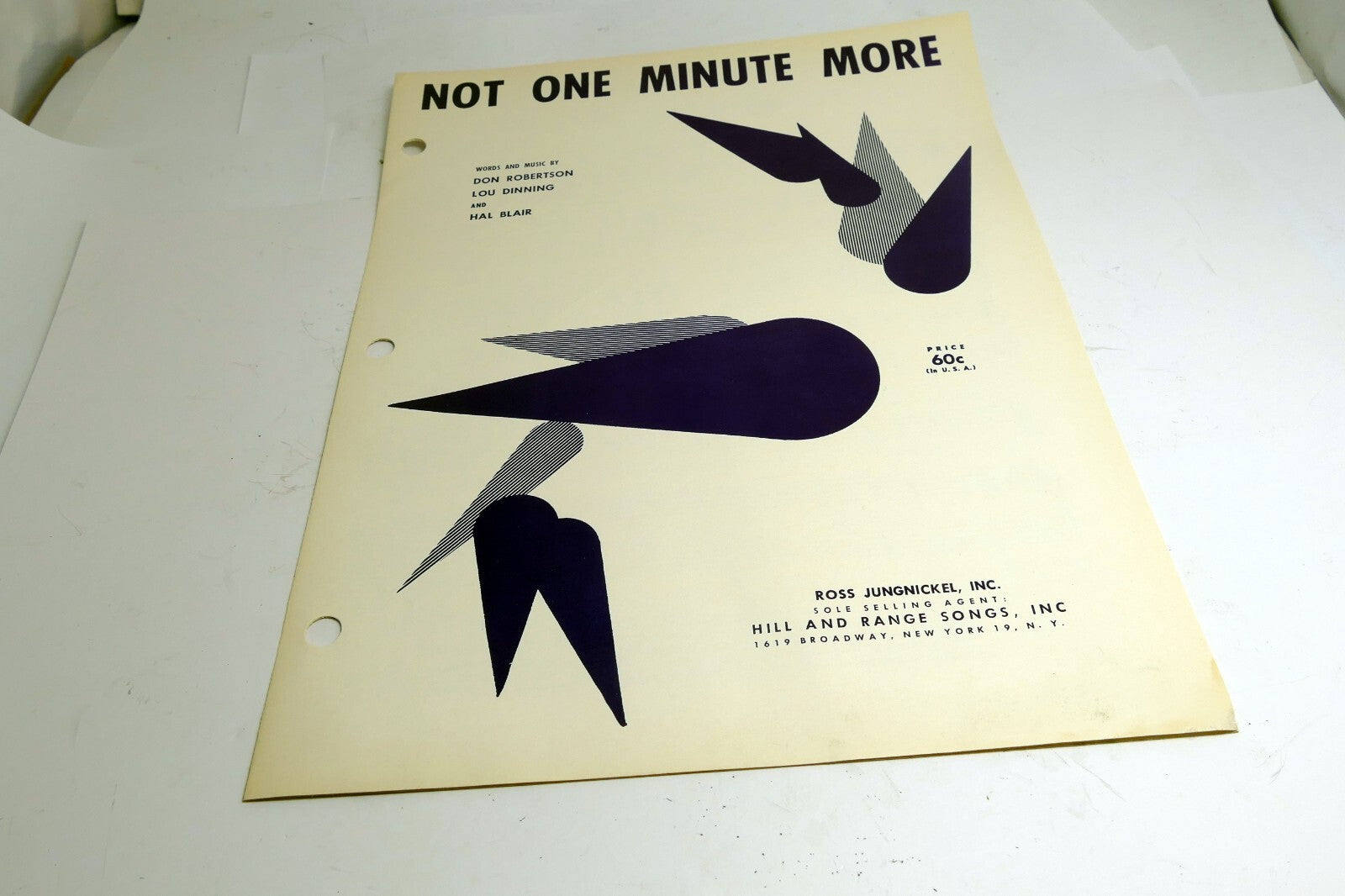 Not One Minute More Don Robertson Lau Dinning Hal Blair  1959 Sheet Music