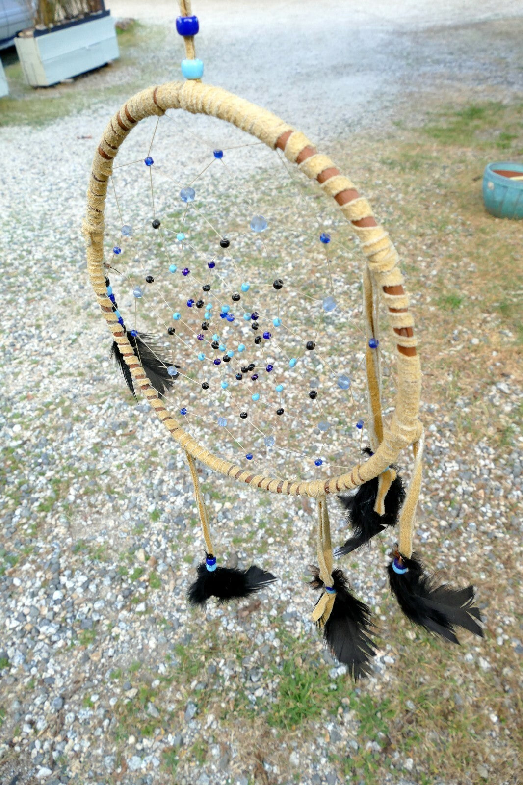 Black Handmade Dream Catcher Leather Feather Home Car Wall Decor Native American