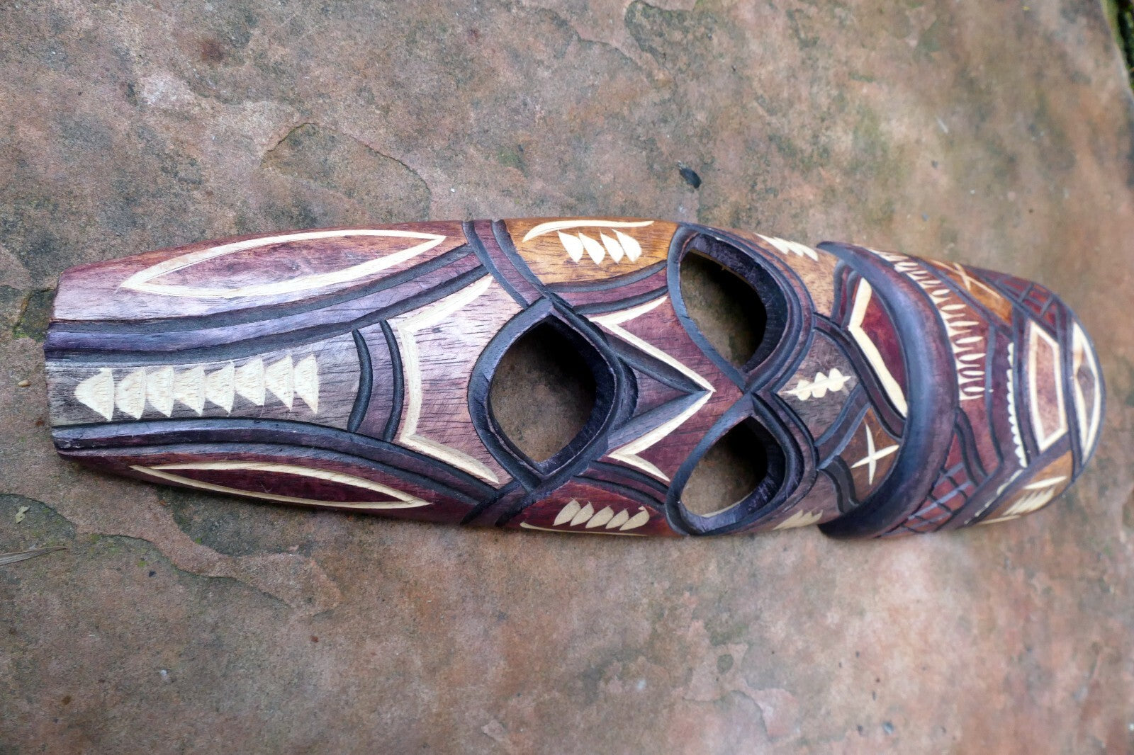 African Tribal Mask Hand Carved 13" Tall multi-tone Ceremonial