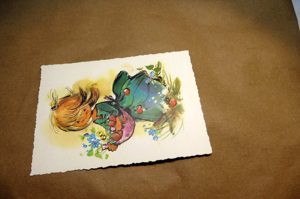 Adolf KORSCH VERLAG Postcard Munchen Girl with Flowers Berries - Unposted Art