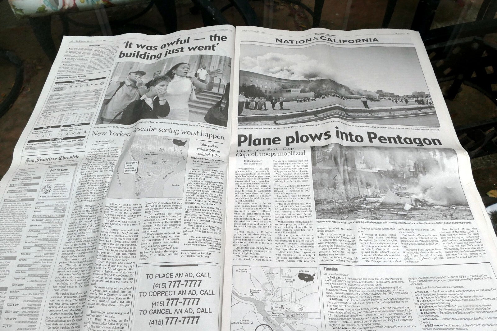09 - 11 - 2001 San Francisco Chronicle EXTRA US Under Attack world Trade Center