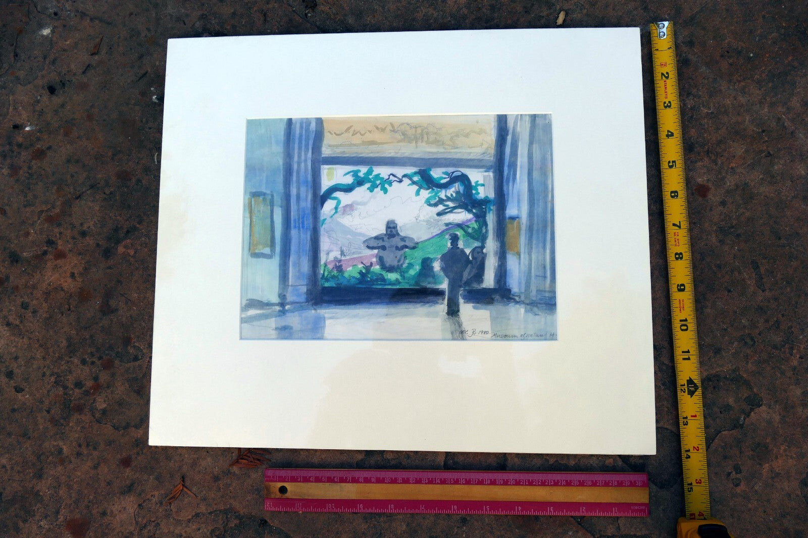 NY Museum of Natural History  original watercolor painting 1980 signed by  J.R.