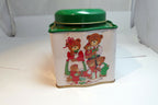 Empty Tin Box Tea can cookie 4X4X4" with Teddy Bear family  Christmas presents