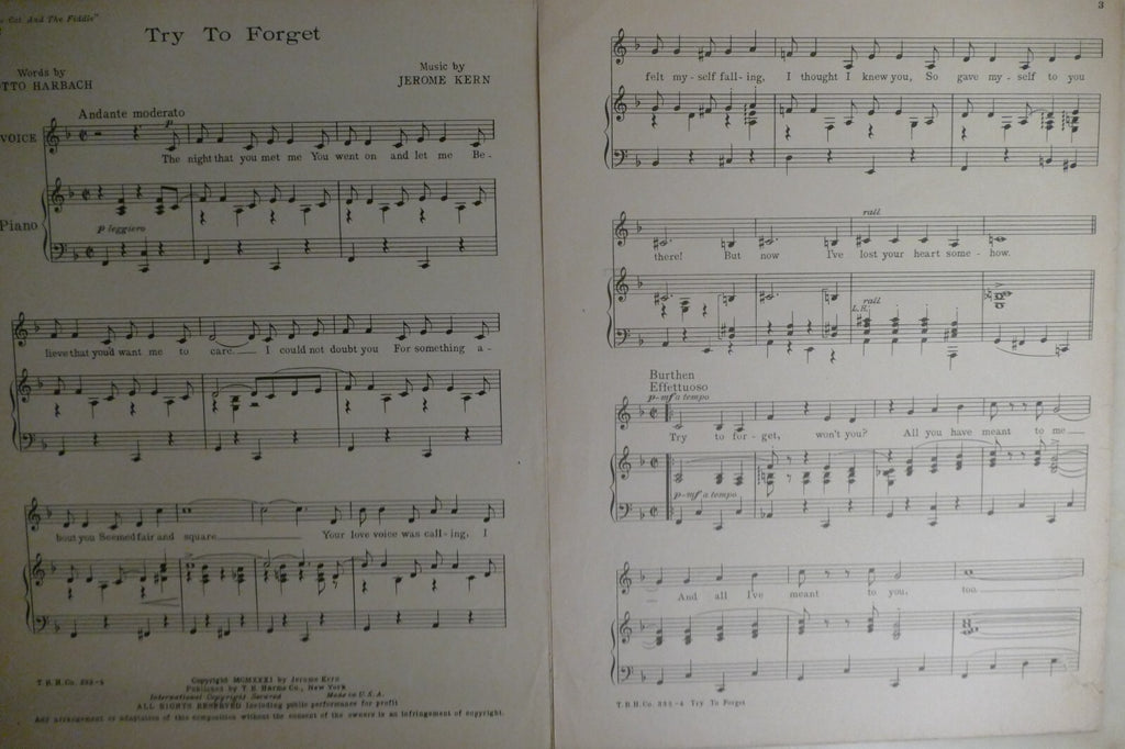 Try To Forget 1931 by Jerome Kern from The Cat And The Fiddle